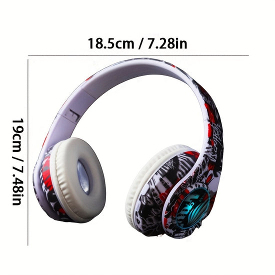 Graffiti-Style Wireless Over-Ear Headphones with Trendy Lighting Effects, Supporting Card Insertion, Wired And Wireless Functions, Comes with a TYPE-C Charging Cable And a 3.5Mm Audio Cable, Featuring Cool Lighting