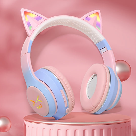 Wireless Cat Ear Gaming Headset with Surround Sound, Suitable for PC and Laptops, Voice Communication | Vibrant RGB Lighting | Over-Ear Headband, Gaming Headset, Ideal for Gifting