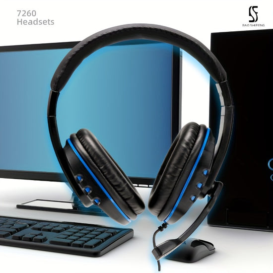 7260 Wired Over-Ear Headset with Microphone for Work Meetings, Study Recording and Gaming Entertainment - Compatible: PS4/PS5/Xbox One/SWITCH / Mobile Phones & PC Tablets etc., comfortable to wear clear call, Lightweight Head