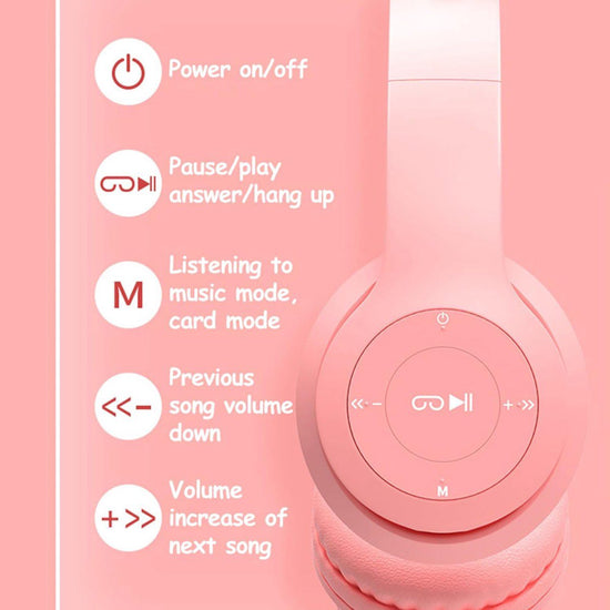 Ear Kids Headphones | Wireless 5.0 Wireless Foldable Over-Ear Headphones with Mic Light, Compatible with Smartphone, Pad, Laptop, Purple