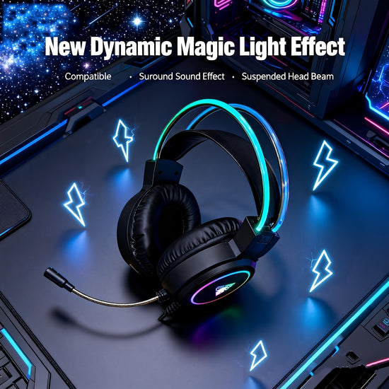 Gaming Headset with RGB Lighting, Cat Ear Design, HD Microphone, 3.5mm Jack, Soft Ear Cups for Comfort, Suitable for PC Gaming
