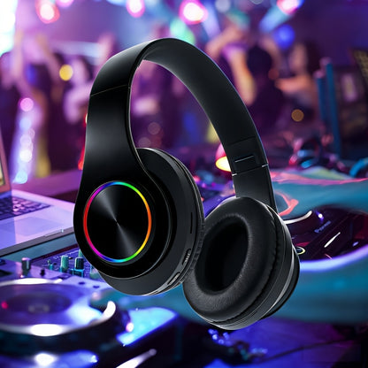 Introducing The B39 Wireless Headphones with LED Lights, Designed for Comfort with a Foldable Over-Ear Style. Features Include a Built-In Microphone, FM Radio, And a Card Slot, Making It Perfect for Use with School Devices, T
