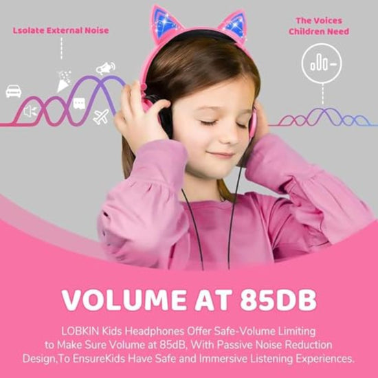 Aputue Cat Ear Headphones with LED Light Up Kitten Ears, Wired Headset with 85dB Volume Limiter, Adjustable Kitty Ear Earphones for Girls & Boys, Compatible for Tablet, PC, Smartphone