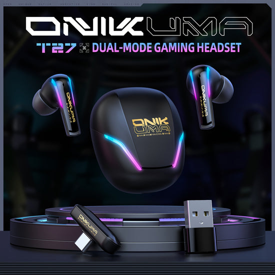 ONIKUMA Dual Mode Touch Control In-Ear Headset, 2.4G Low Latency Gaming and Music Headset Long Battery Life, Cool Lighting Effects, Open Lid and Connect!